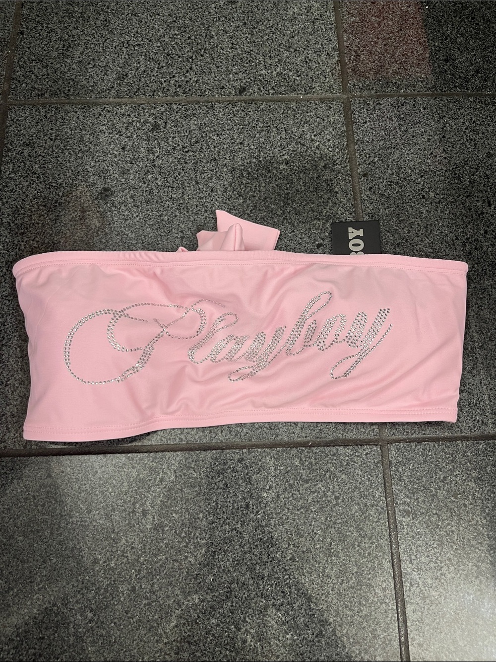 PLAYBOY Pink Rhinestone Script Bandeau TOP ONLY